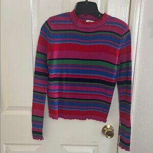 bp Striped Crewneck Sweater in Pink, Red, Blue, Green, Black